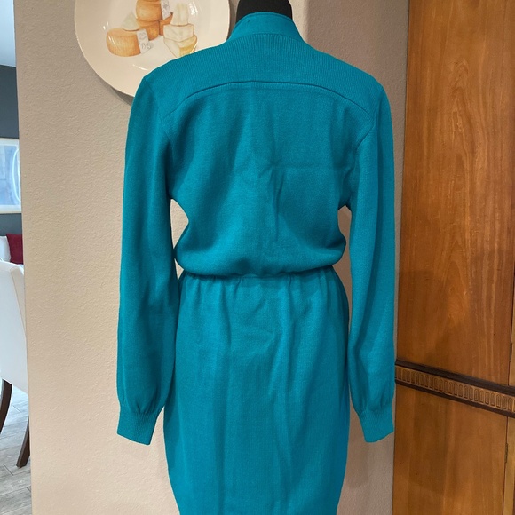 St. John Long Sleeve Knit Sweater Coat Dress Turquoise Size 10 - Picture 2 of 6